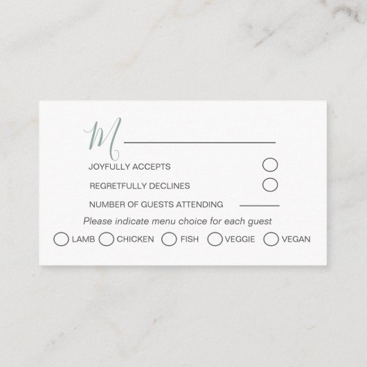 Eenvoudig huwelijk RSVP Sage Green Eucalyptus Informatiekaartje (Achterkant)