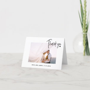 Eenvoudig Huwelijk Script Foto Hart Elegant Modern Bedankkaart