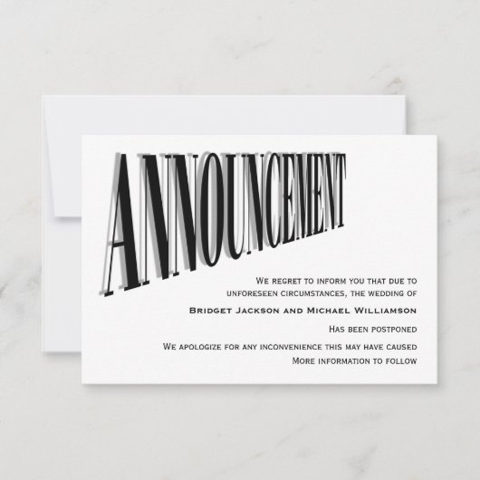Eenvoudig huwelijk uitgestelde aankondiging (Voorkant)