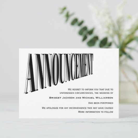 Eenvoudig huwelijk uitgestelde aankondiging (Staand voorkant)