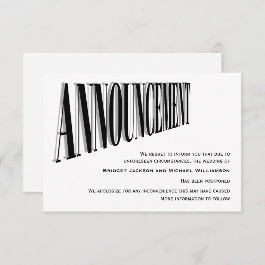Eenvoudig huwelijk uitgestelde aankondiging (Voorkant / Achterkant)