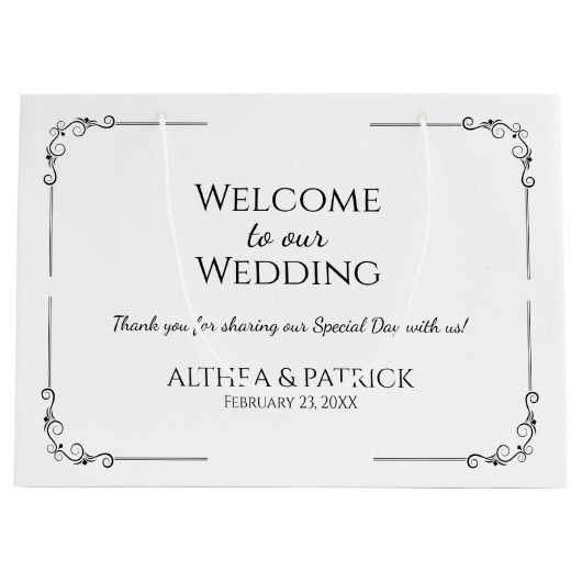 Eenvoudig huwelijk zwart en wit groot cadeauzakje (Voorkant)