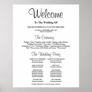 Eenvoudig huwelijksceremonieprogramma bord poster
