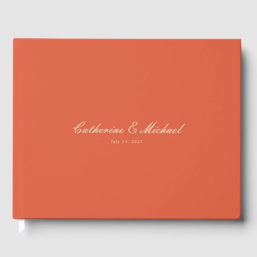 Eenvoudig huwelijksgastenboek in oranje zonsonderg gastenboek (Voorkant)