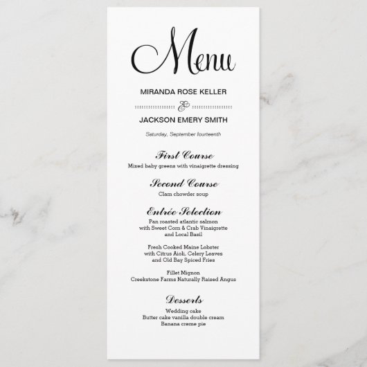 Eenvoudig huwelijksmenu / elegant huwelijksmenu menu (Voorkant)