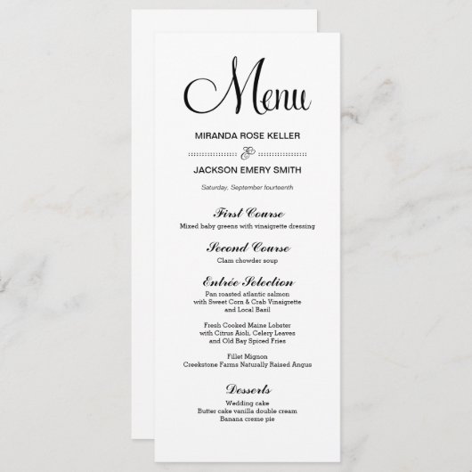 Eenvoudig huwelijksmenu / elegant huwelijksmenu menu (Voorkant / Achterkant)