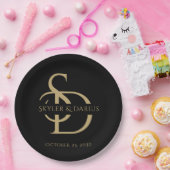 Eenvoudig huwelijksmonogram gepersonaliseerd met n papieren bordje (Feest)