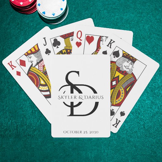 Eenvoudig huwelijksmonogram gepersonaliseerd met n pokerkaarten