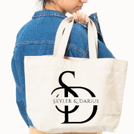 Eenvoudig huwelijksmonogram gepersonaliseerd met n tote bag