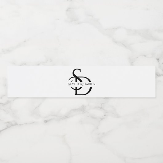 Eenvoudig huwelijksmonogram gepersonaliseerd met n waterfles etiket (Enkel label)