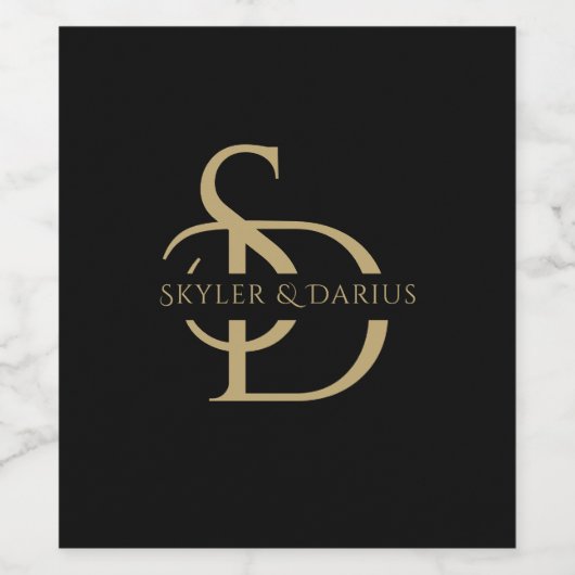 Eenvoudig huwelijksmonogram gepersonaliseerd met n wijn etiket (Enkel label)