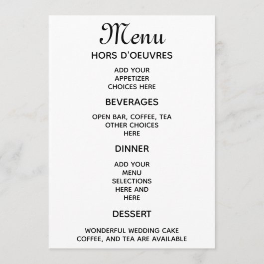 Eenvoudig huwelijksreceptie menu (Voorkant)