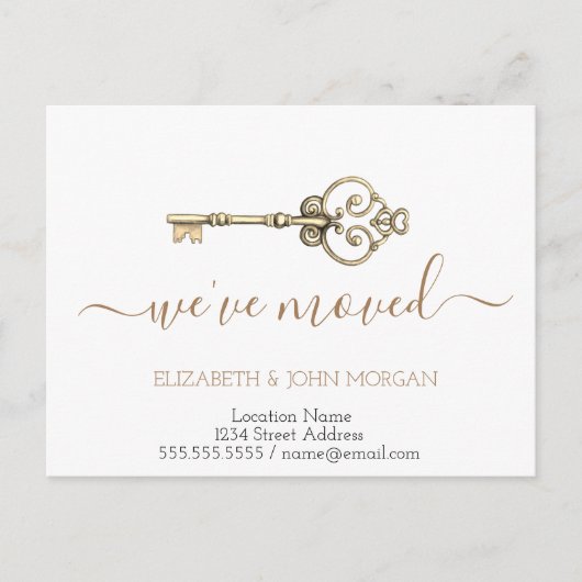 Eenvoudig ik heb Gold Key New Address verplaatst Aankondigingskaart (Voorkant)