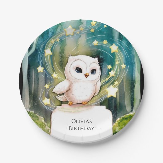 Eenvoudig in de Bossen Uil Verjaardag Papieren Bordje (Voorkant)