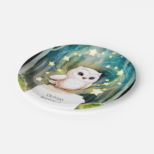 Eenvoudig in de Bossen Uil Verjaardag Papieren Bordje (Gekanteld)