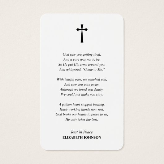 Eenvoudig in liefdevolle herinnering Foto begrafen Visitekaartje (Achterkant)