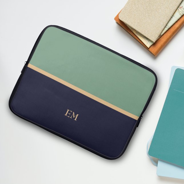 Eenvoudig Initiaal Monogram blauw groen Laptop Sleeve (Creator heeft geüpload)