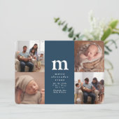 Eenvoudig initiaal vier foto-inkuilblauw aankondiging (Staand voorkant)