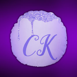 Eenvoudig - Initialen Monogram met Paarse Glitter Rond Kussen
