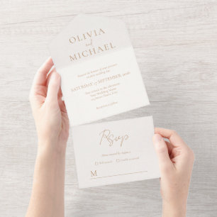 Eenvoudig ivoor en Tan Modern Wedding All In One Uitnodiging