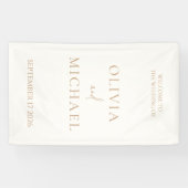 Eenvoudig ivoor en Tan Modern Wedding Spandoek (Horizontaal)