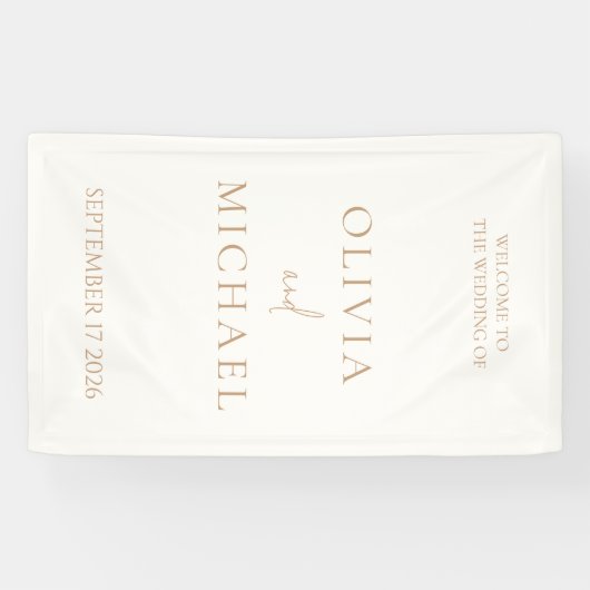 Eenvoudig ivoor en Tan Modern Wedding Spandoek (Horizontaal)