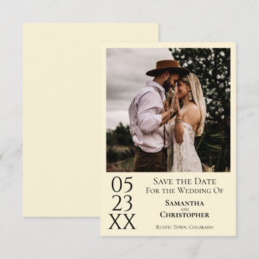 Eenvoudig Ivory Cream Modern Minimal Photo Wedding Save The Date (Voorkant / Achterkant)