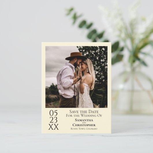 Eenvoudig Ivory Cream Weddenschap Save the Date Ph Briefkaart (Staand voorkant)