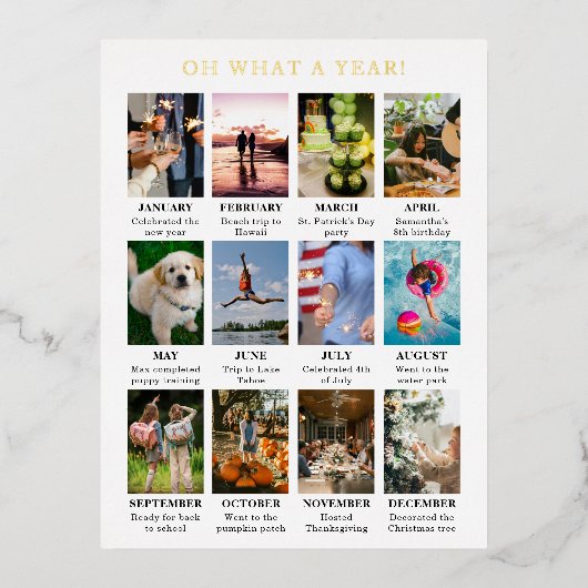 Eenvoudig Jaar in Review Foto Modern Kerstfeest Folie Feestdagen Briefkaart (Voorkant)