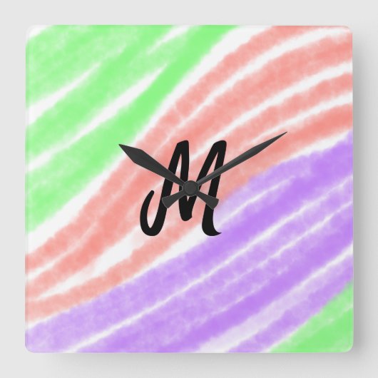 Eenvoudig jouw namen toevoegen Tekst Monogram Post Vierkante Klok (Voorkant)