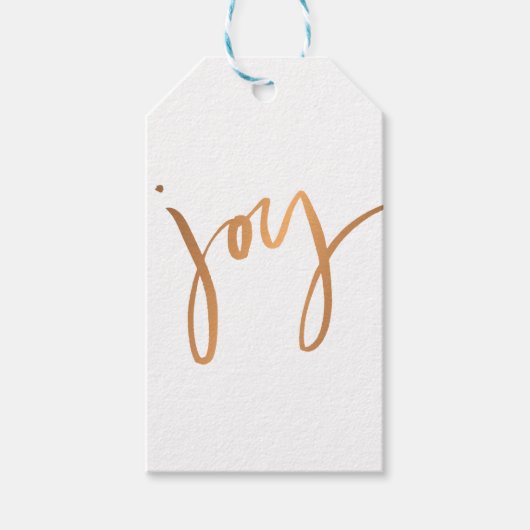 Eenvoudig JOY Copper Metallic Minimalist Holiday Cadeaulabel (Voorkant)