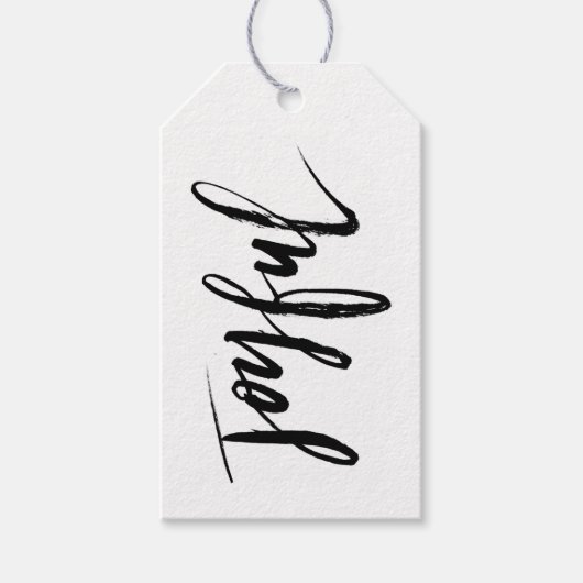 Eenvoudig JOYFUL Black en White Minimalist Holiday Cadeaulabel (Voorkant)