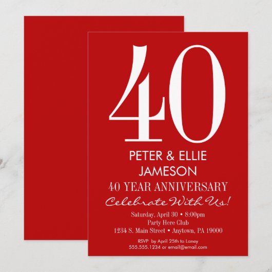 Eenvoudig Jubileum voor rood en wit Kaart (Voorkant / Achterkant)