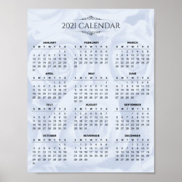 Eenvoudig kalender 2021 voor White Floral | POSTER