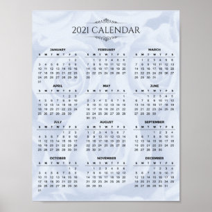 Eenvoudig kalender 2021 voor White Floral   POSTER