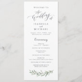 Eenvoudig kalligrafie landelijke groene huwelijksp programmakaart (Voorkant)