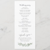 Eenvoudig kalligrafie landelijke groene huwelijksp programmakaart (Achterkant)