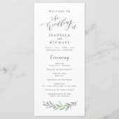 Eenvoudig kalligrafie landelijke groene huwelijksp programmakaart (Voorkant)