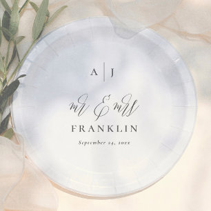 Eenvoudig kalligrafie monogram Mr & Mrs bruiloft Papieren Bordje