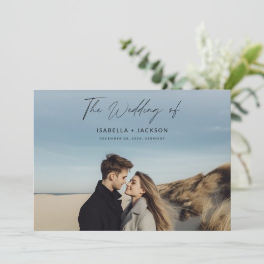 Eenvoudig kalligrafiescript Horizontale fotobruilo Kaart (Staand voorkant)