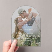 Eenvoudig kalligrafiescript Minimalistische fotobr Acryl Uitnodigingen (Insitu (Draagbaar))