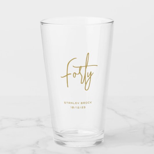 Eenvoudig kalligrafisch goud 40e verjaardag glas (Voorkant)