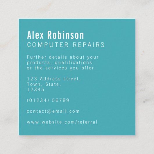 Eenvoudig kanaals blauw vierkant visitekaartje (Achterkant)