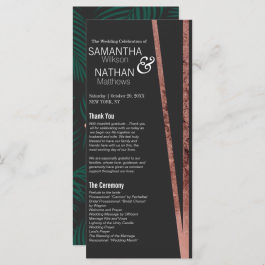 Eenvoudig kantelbaar Roos Gold Border Black Chic W Programmakaart (Voorkant / Achterkant)