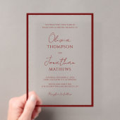 Eenvoudig karmozijnrode rand script bruiloft acryl uitnodigingen (Insitu (Draagbaar))