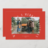 Eenvoudig karmozijnrood gebogen vrolijk kerstfeest feestdagenkaart (Voorkant / Achterkant)