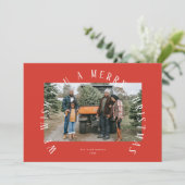 Eenvoudig karmozijnrood gebogen vrolijk kerstfeest feestdagenkaart (Staand voorkant)