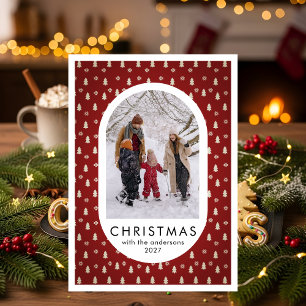 Eenvoudig kerst dennenboom patroon familie foto feestdagenkaart