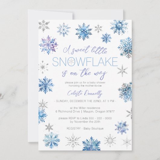Eenvoudig kerstblauw klein sneeuwvlok Baby shower Kaart (Voorkant)