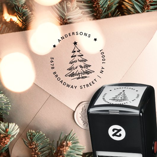 Eenvoudig kerstboom retouradres zelfinktende stempel